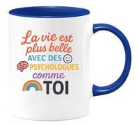 quotedazur - Mug Personnalisé Humour La Vie Est Plus Belle Avec Des Psychologues Comme Toi, Un Vrai Cadeau Original Tasse Thème Psychologie Pour Noël Femme Attentionnée - Bleu/Céramique