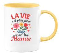 quotedazur - Mug Personnalisé Humour La Vie Est Plus Belle Avec Toi, Mamie Cadeau Original Idéal Tasse Pour Noël Déclarer Amour Et Tendresse - Jaune/Céramique
