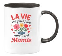 quotedazur - Mug Personnalisé Humour La Vie Est Plus Belle Avec Toi, Mamie Cadeau Original Idéal Tasse Pour Déclarer Amour Et Tendresse - Noir/Céramique