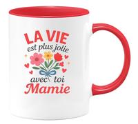 quotedazur - Mug Personnalisé Humour La Vie Est Plus Belle Avec Toi, Mamie Cadeau Original Idéal Tasse Pour Déclarer Amour Et Tendresse - Rouge/Céramique