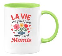quotedazur - Mug Personnalisé Humour La Vie Est Plus Belle Avec Toi, Mamie Cadeau Original Idéal Tasse Pour Noël Déclarer Amour Et Tendresse - Vert/Céramique