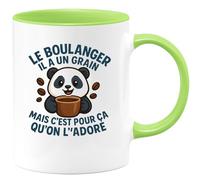 quotedazur - Mug Personnalisé Humour Le Boulanger A Son Grain, C’Est Pour Ça Qu’On L’Adore, Unique Et Drôle Idée Cadeau Noël Originale Tasse Tous Les Amoureux Du Métier - Vert/Céramique