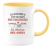quotedazur - Mug Personnalisé Humour Le Hasard Nous A Faits Collègues, Camille Élise, Chance Des Amies Idéal Cadeau Original Pour Noël Amie Tasse Parfaite À Offrir Au Travail - Jaune/Céramique
