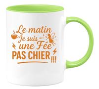 quotedazur - Mug Personnalisé Humour Le Matin Je Suis Une Fée, Pas Chier Tasse Drôle Pour Début De Journée Idée Cadeau Originale Humoristique Femme Matinale - Vert/Céramique