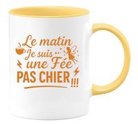 quotedazur - Mug Personnalisé Humour Le Matin Je Suis Une Fée, Pas Chier Tasse Drôle Pour Début De Journée Idée Cadeau Originale Humoristique Femme Matinale - Jaune/Céramique