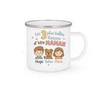 quotedazur - Mug Personnalisé Humour Les 3 Plus Belles Raisons D'Être Maman Avec Hugo, Balu Et Clara Cadeau Original Tasse Unique Pour Au Prénom Noël - Blanc/Émaillé Future Anniversaire