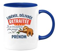 quotedazur - Mug Personnalisé Humour Libérée, Délivrée, Retraitée, Je Ne Travaillerai Plus Jamais... Prénom Cadeau Tasse Pour Noël Femme Originale Et - Bleu/Céramique