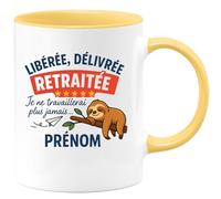 quotedazur - Mug Personnalisé Humour Libérée, Délivrée, Retraitée, Je Ne Travaillerai Plus Jamais... Prénom Cadeau Tasse Pour Noël Femme Originale Et - Jaune/Céramique