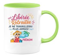quotedazur - Mug Personnalisé Humour Libérée Retraitée Je Ne Travaillerai Plus Jamais Cadeau Originale Pour Noël Tasse Retraite Femme Et Détente - Vert/Céramique