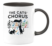 quotedazur - Mug Personnalisé Humour Logo Sans Texte Avec Notes De Musique Et Silhouette Trois Chats Cadeau Originale Tasse Élégante - Noir/Céramique