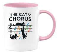 quotedazur - Mug Personnalisé Humour Logo Sans Texte Avec Notes De Musique Et Silhouette Trois Chats Cadeau Originale Tasse Élégante - Rose/Céramique