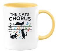 quotedazur - Mug Personnalisé Humour Logo Sans Texte Avec Notes De Musique Et Silhouette Trois Chats Cadeau Originale Tasse Élégante - Jaune/Céramique