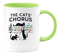 quotedazur - Mug Personnalisé Humour Logo Sans Texte Avec Notes De Musique Et Silhouette Trois Chats Cadeau Originale Tasse Élégante - Vert/Céramique