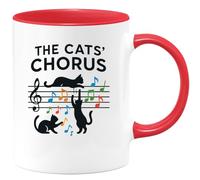 quotedazur - Mug Personnalisé Humour Logo Sans Texte Avec Notes De Musique Et Silhouette Trois Chats Cadeau Originale Tasse Élégante - Rouge/Céramique
