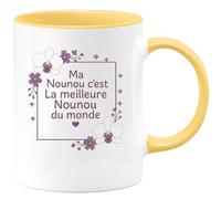 quotedazur - Mug Personnalisé Humour Ma Nounou C'Est La Meilleure Du Monde Paroles D'Amour Cadeau Original Idéal Pour Noël Tasse Unique Et Pleine - Jaune/Céramique