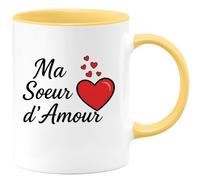 quotedazur - Mug Personnalisé Humour Ma Soeur D'Amour Tasse Cadeau Original Pour Une Chérie Idéal Noël Tendre Et Attentionnée - Jaune/Céramique