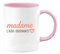 quotedazur - Mug Personnalisé Humour Madame Aide- Soignante Cadeau Original Parfait Pour Soin Et Dévouement Tasse Idéal Noël Professionnelle Dévouée - Rose/Céramique