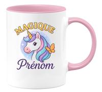 quotedazur - Mug Personnalisé Humour Magique Avec Prénom Cadeau Esprit Et Unique Original Tasse Pour Noël Énergie Positive - Rose/Céramique