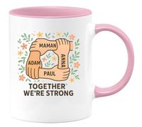 quotedazur - Mug Personnalisé Humour Maman Avec Adam, Paul Et Anna Tasse Famille Cadeau Original Prénom Papa - Rose/Céramique