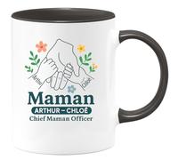 quotedazur - Mug Personnalisé Humour Maman Avec Prénoms Arthur Et Chloé Cadeau Spécial Original Tasse Pour Unique Précieuse - Noir/Céramique