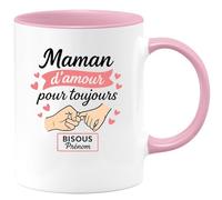 quotedazur - Mug Personnalisé Humour Maman D'Amour À Jamais, Bisous Par Prénom Cadeau Original Idéal Pour Noël Avec Tasse Unique Future Anniversaire Fête Des Mères Annonce Naissance - Rose/Céramique