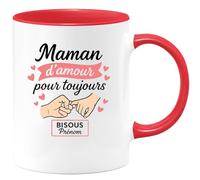 quotedazur - Mug Personnalisé Humour Maman D'Amour À Jamais, Bisous Par Prénom Cadeau Original Idéal Pour Noël Avec Tasse Unique Future Anniversaire Fête Des Mères Annonce Naissance - Rouge/Céramique