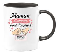 quotedazur - Mug Personnalisé Humour Maman D'Amour À Jamais, Bisous Par Prénom Cadeau Original Idéal Pour Noël Avec Tasse Unique Future Anniversaire Fête Des Mères Annonce Naissance - Noir/Céramique