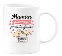 quotedazur - Mug Personnalisé Humour Maman D'Amour À Jamais, Bisous Par Prénom Cadeau Original Idéal Pour Noël Avec Tasse Unique Future Anniversaire Fête Des Mères Annonce Naissance - Blanc/Céramique