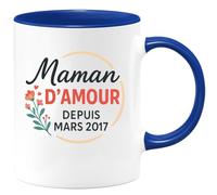 quotedazur - Mug Personnalisé Humour Maman D'Amour Depuis Mars 2017, Cadeau Original Spécial Pour Idéal Tasse Unique À Offrir, Souvenir Affectueux Et - Bleu/Céramique
