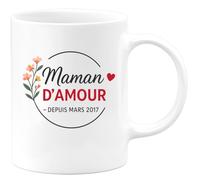 quotedazur - Mug Personnalisé Humour Maman D'Amour Depuis Mars 2017, Cadeau Parfait Pour Attentionnée Idée Originale Tasse Exceptionnelle Et Bien- Aimée - Blanc/Céramique