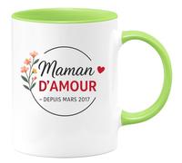quotedazur - Mug Personnalisé Humour Maman D'Amour Depuis Mars 2017, Cadeau Parfait Pour Attentionnée Idée Originale Tasse Exceptionnelle Et Bien- Aimée - Vert/Céramique