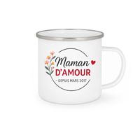 quotedazur - Mug Personnalisé Humour Maman D'Amour Depuis Mars 2017, Cadeau Parfait Pour Attentionnée Idée Originale Tasse Exceptionnelle Et Bien- Aimée - Blanc/Émaillé