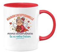 quotedazur - Mug Personnalisé Humour Maman Exceptionnelle, Mamie Extraordinaire Tu Es Notre Trésor Tasse Fête Des Grand-Mères, Annonce Grossesse, Cadeau Original Anniversaire Noël - Rouge/Céramique