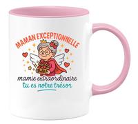 quotedazur - Mug Personnalisé Humour Maman Exceptionnelle, Mamie Extraordinaire Tu Es Notre Trésor Tasse Fête Des Grand- Mères, Annonce Grossesse, Cadeau Original Anniversaire Noël - Rose/Céramique
