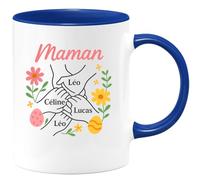 quotedazur - Mug Personnalisé Humour Maman Léo Céline Et Lucas Tasse Spéciale Cadeau Original Prénom Noël Famille Unique Future Anniversaire Fête Des Mères Annonce Naissance - Bleu/Céramique