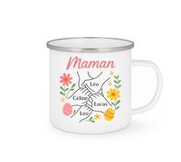 quotedazur - Mug Personnalisé Humour Maman Léo Céline Et Lucas Tasse Spéciale Cadeau Original Prénom Noël Famille Unique - Blanc/Émaillé Future Anniversaire Fête Des Mères Annonce Naissance