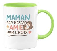 quotedazur - Mug Personnalisé Humour Maman Par Hasard, Amie Choix Cadeau Tendre Et Sincère Idée Originale Tasse Pour Noël Fidèle Future Anniversaire Fête Des Mères Annonce Naissance - Vert/Céramique