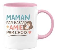 quotedazur - Mug Personnalisé Humour Maman Par Hasard, Amie Choix Cadeau Tendre Et Sincère Idée Originale Tasse Pour Noël Fidèle Future Anniversaire Fête Des Mères Annonce Naissance - Rose/Céramique