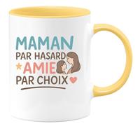 quotedazur - Mug Personnalisé Humour Maman Par Hasard, Amie Choix Cadeau Tendre Et Sincère Idée Originale Tasse Pour Noël Fidèle Future Anniversaire Fête Des Mères Annonce Naissance - Jaune/Céramique