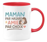 quotedazur - Mug Personnalisé Humour Maman Par Hasard, Amie Choix Cadeau Tendre Et Sincère Idée Originale Tasse Pour Noël Fidèle Future Anniversaire Fête Des Mères Annonce Naissance - Rouge/Céramique