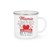 quotedazur - Mug Personnalisé Humour Mamie, Chaque Fois Que Tu Touches Ce Coeur, Sache Je T'Aime Plein De Bisous Un Cadeau Original Tasse Idéal Pour Grand- Mère, À Offrir Avec Amour - Blanc/Émaillé