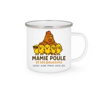 quotedazur - Mug Personnalisé Humour Mamie Poule Avec Ses Poussins Lucas, Aline, Émilie, Lucie Et Léa Idée Cadeau Original Tasse Pour Noël Grand-Mère Unique Tendre - Blanc/Émaillé