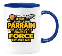 quotedazur - Mug Personnalisé Humour Meilleur Parrain De La Galaxie, Toujours Avec Force À Mes Côtés Cadeau Original Pour Noël Homme Tasse Unique Et - Bleu/Céramique