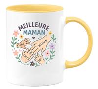 quotedazur - Mug Personnalisé Humour Meilleure Maman Avec Prénoms Emma, Chloé Et Paul Sur Tasse Cadeau Original Unique Pour Prénom Enfant - Jaune/Céramique