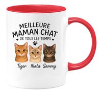 quotedazur - Mug Personnalisé Humour Meilleure Maman Chat De Tous Les Temps Tiger, Nala Sammy Idée Cadeau Originale Avec Tasse Pour Noël Amoureuse Chats Future Anniversaire - Rouge/Céramique