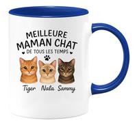 quotedazur - Mug Personnalisé Humour Meilleure Maman Chat De Tous Les Temps Tiger, Nala Sammy Idée Cadeau Originale Avec Tasse Pour Noël Amoureuse Chats Future Anniversaire - Bleu/Céramique