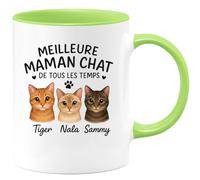 quotedazur - Mug Personnalisé Humour Meilleure Maman Chat De Tous Les Temps Tiger, Nala Sammy Idée Cadeau Originale Avec Tasse Pour Noël Amoureuse Chats Future Anniversaire - Vert/Céramique