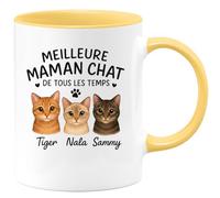 quotedazur - Mug Personnalisé Humour Meilleure Maman Chat De Tous Les Temps Tiger, Nala Sammy Idée Cadeau Originale Avec Tasse Pour Noël Amoureuse Chats Future Anniversaire - Jaune/Céramique