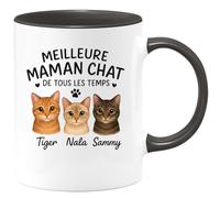 quotedazur - Mug Personnalisé Humour Meilleure Maman Chat De Tous Les Temps Tiger, Nala Sammy Idée Cadeau Originale Avec Tasse Pour Noël Amoureuse Chats Future Anniversaire - Noir/Céramique