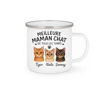 quotedazur - Mug Personnalisé Humour Meilleure Maman Chat De Tous Les Temps Tiger, Nala Sammy Idée Cadeau Originale Avec Tasse Pour Noël Amoureuse Chats - Blanc/Émaillé Future Anniversaire